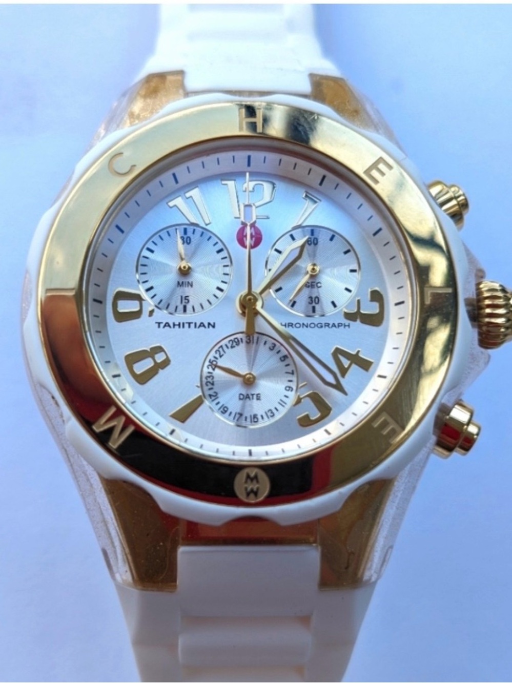 Michele White and Gold Tahitian Chronograph Watch - Please read Description.
